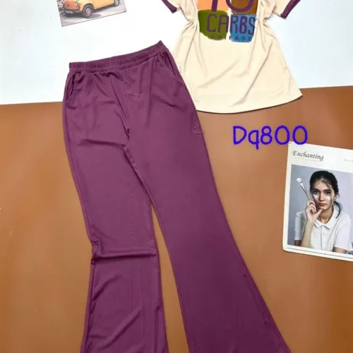 Đồ bộ quần dài ống loa áo cổ tròn tay ngắn in hình