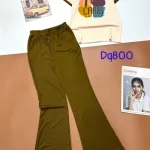 Đồ bộ quần dài ống loa áo cổ tròn tay ngắn in hình