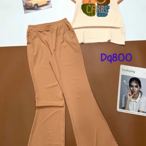 Đồ bộ quần dài ống loa áo cổ tròn tay ngắn in hình