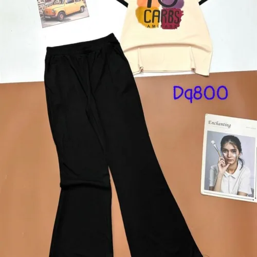 Đồ bộ quần dài ống loa áo cổ tròn tay ngắn in hình