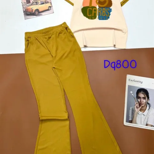 Đồ bộ quần dài ống loa áo cổ tròn tay ngắn in hình