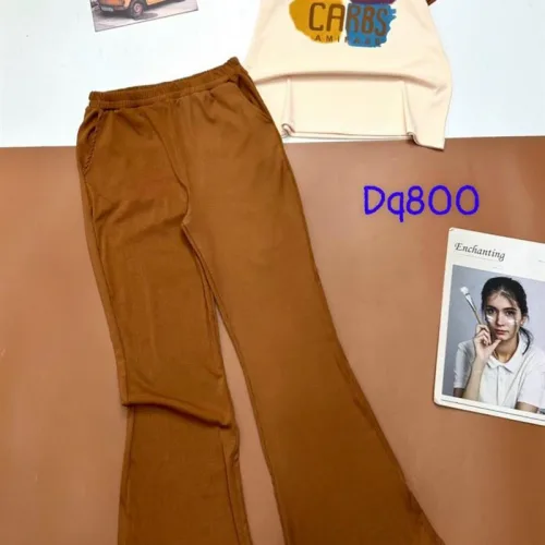 Đồ bộ quần dài ống loa áo cổ tròn tay ngắn in hình