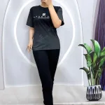 Đồ bộ quần dài ống nhỏ áo tay ngắn in chữ