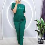Đồ bộ quần dài ống nhỏ áo tay ngắn in chữ