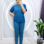 Đồ bộ quần dài ống nhỏ áo tay ngắn in chữ