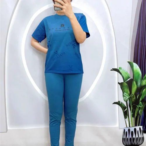 Đồ bộ quần dài ống nhỏ áo tay ngắn in chữ
