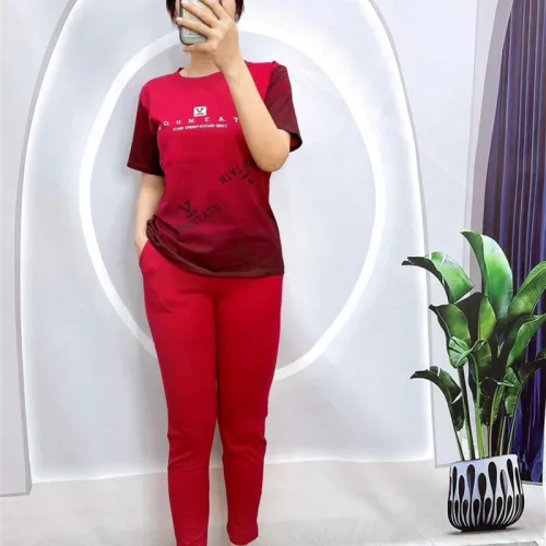Đồ bộ quần dài ống nhỏ áo tay ngắn in chữ