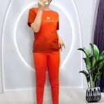 Đồ bộ quần dài ống nhỏ áo tay ngắn in chữ