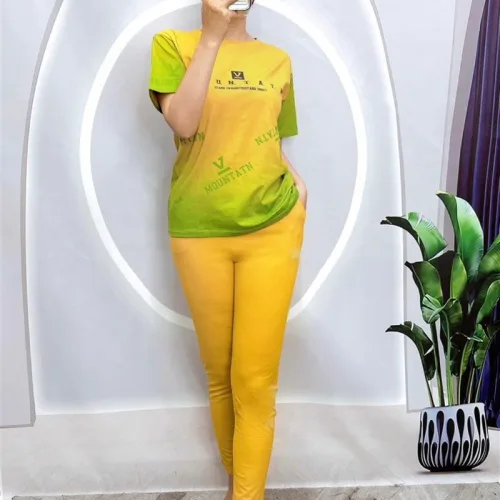 Đồ bộ quần dài ống nhỏ áo tay ngắn in chữ