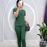 Đồ bộ quần dài ống nhỏ áo tay ngắn in chữ