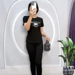 Đồ bộ quần dài ống nhỏ áo tay ngắn in chữ