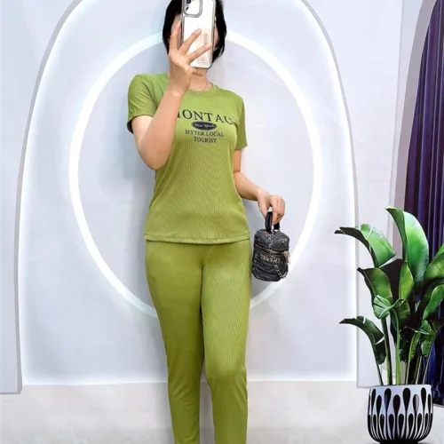 Đồ bộ quần dài ống nhỏ áo tay ngắn in chữ