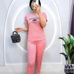 Đồ bộ quần dài ống nhỏ áo tay ngắn in chữ