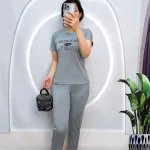 Đồ bộ quần dài ống nhỏ áo tay ngắn in chữ