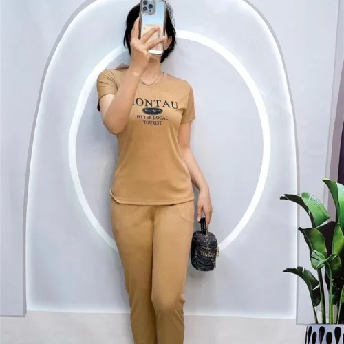 Đồ bộ quần dài ống nhỏ áo tay ngắn in chữ