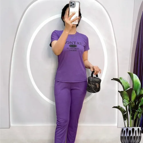 Đồ bộ quần dài ống nhỏ áo tay ngắn in chữ