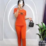 Đồ bộ quần dài ống nhỏ áo tay ngắn in chữ