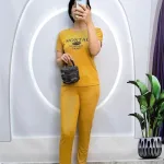 Đồ bộ quần dài ống nhỏ áo tay ngắn in chữ