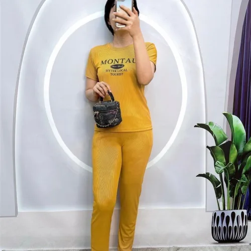 Đồ bộ quần dài ống nhỏ áo tay ngắn in chữ