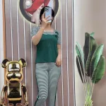 Đồ bộ quần dài ống nhỏ sọc ngang áo tay ngắn cổ vuông