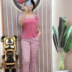 Đồ bộ quần dài ống nhỏ sọc ngang áo tay ngắn cổ vuông