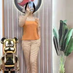 Đồ bộ quần dài ống nhỏ sọc ngang áo tay ngắn cổ vuông