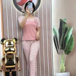 Đồ bộ quần dài ống nhỏ sọc ngang áo tay ngắn cổ vuông