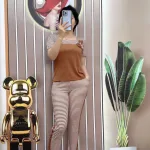 Đồ bộ quần dài ống nhỏ sọc ngang áo tay ngắn cổ vuông