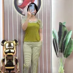 Đồ bộ quần dài ống nhỏ sọc ngang áo tay ngắn cổ vuông