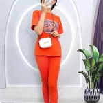 Đồ bộ quần dài ống ôm áo tay ngắn in chữ