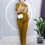 Đồ bộ quần dài ống ôm áo tay ngắn in chữ