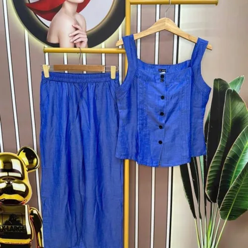 Đồ bộ quần dài ống rộng áo dây màu trơn