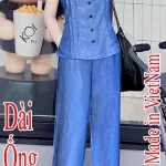 Đồ bộ quần dài ống rộng áo dây màu trơn