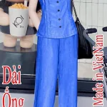 Đồ bộ quần dài ống rộng áo dây màu trơn