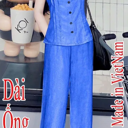 Đồ bộ quần dài ống rộng áo dây màu trơn