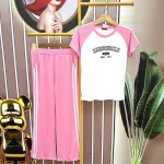 Đồ bộ quần dài ống rộng áo tay ngắn in chữ