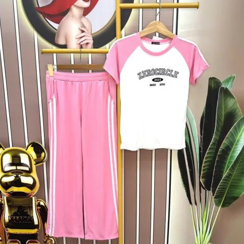 Đồ bộ quần dài ống rộng áo tay ngắn in chữ