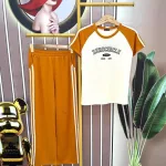 Đồ bộ quần dài ống rộng áo tay ngắn in chữ