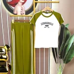 Đồ bộ quần dài ống rộng áo tay ngắn in chữ