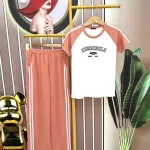 Đồ bộ quần dài ống rộng áo tay ngắn in chữ