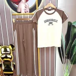 Đồ bộ quần dài ống rộng áo tay ngắn in chữ