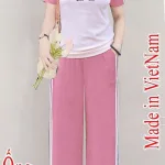 Đồ bộ quần dài ống rộng áo tay ngắn in chữ