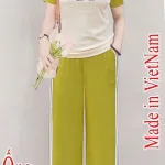 Đồ bộ quần dài ống rộng tay ngắn in chữ