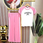 Đồ bộ quần dài ống rộng tay ngắn in chữ