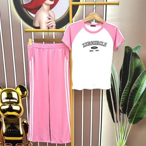 Đồ bộ quần dài ống rộng tay ngắn in chữ