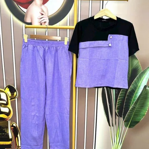 Đồ bộ quần dài ống suông áo tay ngắn 2 màu
