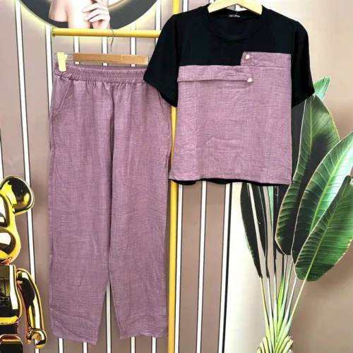 Đồ bộ quần dài ống suông áo tay ngắn 2 màu