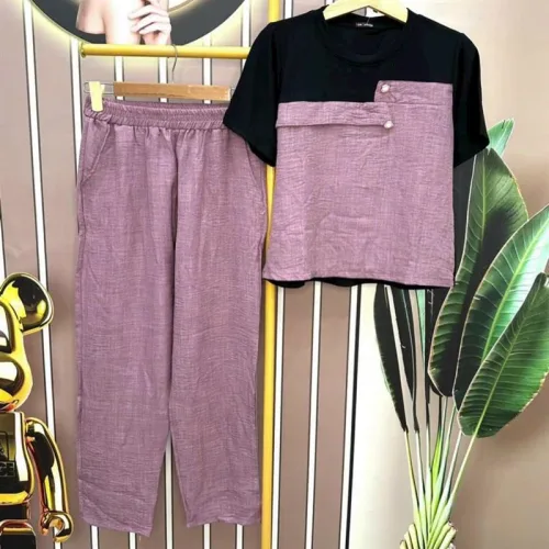Đồ bộ quần dài ống suông áo tay ngắn 2 màu