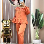 Đồ bộ quần dài pijama áo tay dài màu trơn cổ bèo