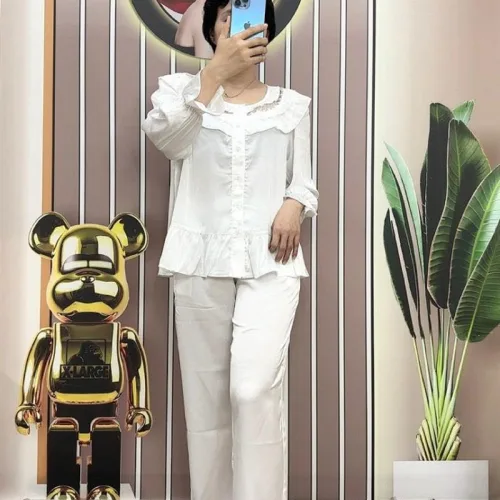 Đồ bộ quần dài pijama áo tay dài màu trơn cổ bèo